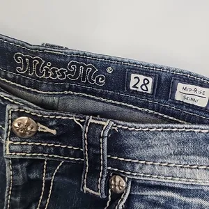 Miss Me midrise skinny stitched bling blue denim jeans sz 28 thumbnail 6