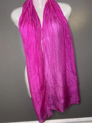 Pink Silk Scarf Womens One Size Sheer Crinkle Chiffon Rectangle Wrap Shawl India thumbnail 2