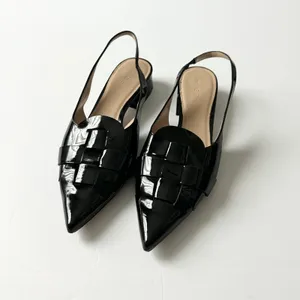 M.Gemi Black Patent Leather Woven Pointed Slingback Block Heel 40.5 IT 9.5 US thumbnail 3