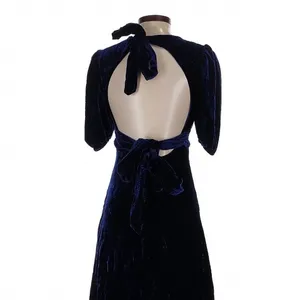 Bardot Navy Blue Velvet Open Back Tie Midi Dress XS Dark Romance Whimsigoth thumbnail 9
