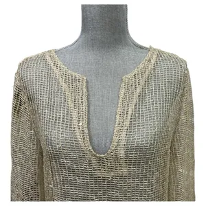 LA BLANCA By Rod Beattie Gold Mesh Net Swim Cover Up gold color size M thumbnail 6