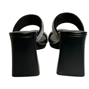 Open Edit Womens Black Rhinestone Double Strap‎ Block Heel Slide Sandals 8.5M thumbnail 7