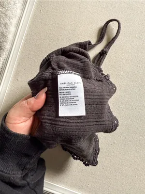 American Eagle Ribbed Cropped Tank Bralette Gray Lace Hem Size Medium thumbnail 5
