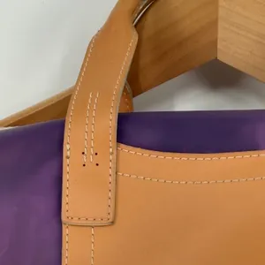 MAXX NEW YORK‎ Barrel Handbag Purple Clear Vinyl Tan Leather Top Handle Bag thumbnail 7