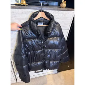 Old Navy Womens XL Shiny Black Puffer Jacket Quilted Zip Up Stand Collar Coat thumbnail 5