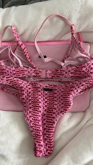 Triangl pink and red crochet bikini thumbnail 1