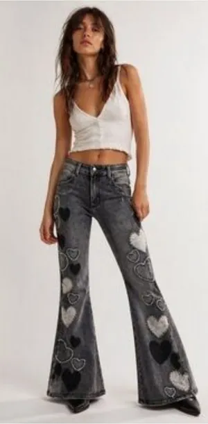 OLI & HALI Grommet HEART DENIM‎ JEANS Size Large thumbnail 1