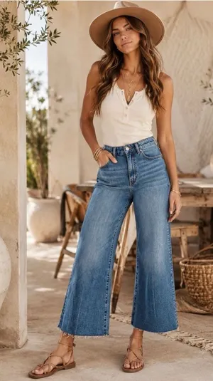 Madewell Flared Wide-Leg Jeans blue denim raw hem plus size 33 EUC thumbnail 1