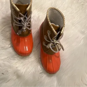 Jack Rogers Women's Size 6 Chloe Classic Rain Boot Tan Coral Lined Rubber thumbnail 3