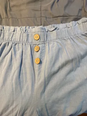 Como Vintage Paperbag Waist Linen Blend Button Fly Pants in Light Blue thumbnail 3