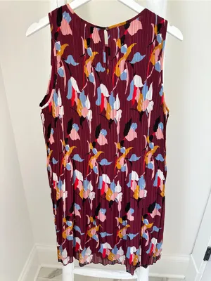 Halogen Pleated Floral-Print Sleeveless Dress - Burgundy Size Large thumbnail 4