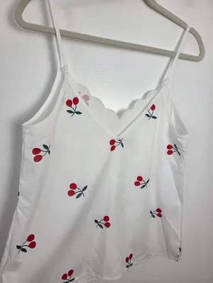 SheIn Cherry Print Camisole Top Scallop Trim Lolita Coquette Dainty Kawaii Small thumbnail 5