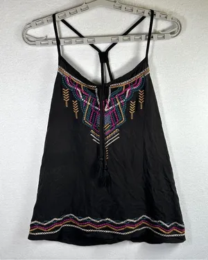 Maurices Tank Top Womens L Black Rayon Embroidered Lightweight Boho Flowy New thumbnail 1