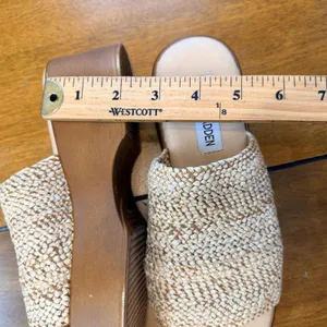 Steve Madden Raffia Platform Slide Sandals‎ Tan Woven Wedge size 37 Italy thumbnail 8