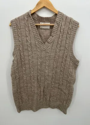 Vintage Jantzen Cable Knit Sweater Vest Tan Wool‎ Blend Grandpa Academia L thumbnail 1