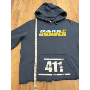 RAKS Runner Cropped Hoodie Women's Medium‎ Blue Raw Hem Graphic Sweatshirt thumbnail 8