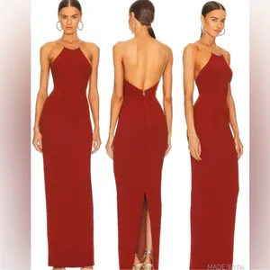 Nookie Lexi Chain Formal Full Length Gown Slit Back Chain Full Sexy Bodycon NWT thumbnail 6