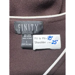FINITY Women's Brown Knit V-Neck Short Sleeve‎ Top Size L Contrasting Trim thumbnail 3