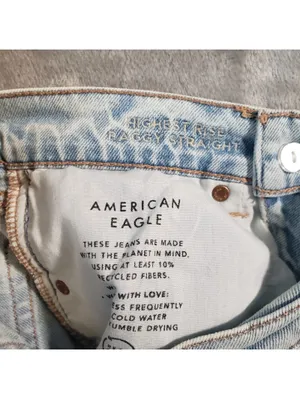 American Eagle Highest Rise Baggy Straight Light Wash Blue Denim Jeans 2 thumbnail 4