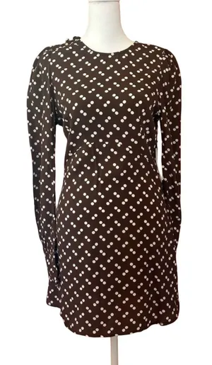 Flynn Skye Brown Polka Dot Lydia Mini Dress Long Sleeve Boho Parisian chic NWT S thumbnail 1