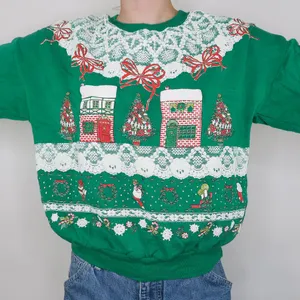 Vintage 80s Puffy Print Green Christmas Sweatshirt thumbnail 2