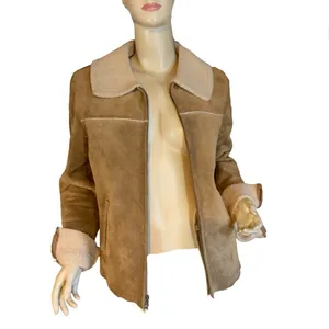 Vintage Y2k Gap Tan Suede And Cream Faux Shearling Lined Jacket (M) thumbnail 7