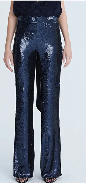 Halston VERONICA SEQUIN PANT Navy Size 0 All Over Sequin Cocktail Party $445 thumbnail 1