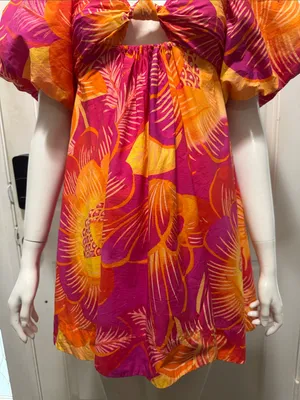 Farm Rio Summer Garden Puff Sleeve Cut Out Dress Womens Sz Small New $185 thumbnail 5