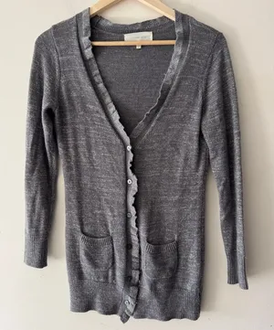 Victoria's Secret Metallic Lurex‎ Ruffle Gray Cardigan Sweater Y2K thumbnail 1