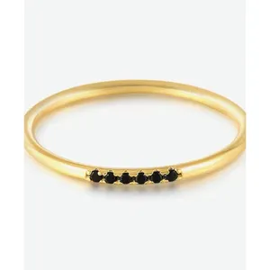 NEW Women's‎ Dainty 14k Gold Plated S925 Black Melee Diamond Ring Size 5.5 thumbnail 6