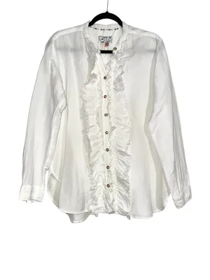 Anthropologie Pilcro Ruffled Placket Button Down Long Sleeve Shirt MEDIUM thumbnail 3