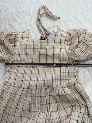 English Factory Plaid Puff Sleeve Tiered Midi Dress Small Neutral Cottagecore thumbnail 5