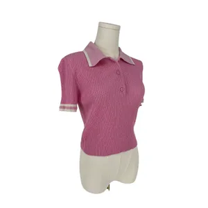 Jonathan Simkhai Whitten Pink Ribbed Knit Cropped Polo Top Size M thumbnail 4