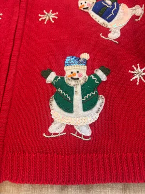 Heirloom Collectibles Embroidered Snowman Zip Up Cardigan Sweater Womens Large thumbnail 4