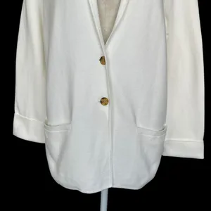 Lands’ End Knit Sweater Blazer White Women’s Size M 10-12 Casual Neutral Cotton thumbnail 3