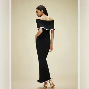 COMMENSE Color Block Off-Shoulder Ruffled Knit Dress- Black, Medium NWT Sold Out thumbnail 2
