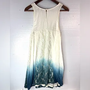 Blu-Pepper Vintage L Boho Sleeveless Cotton Lace Trim Midi Dress in Teal Blue thumbnail 2