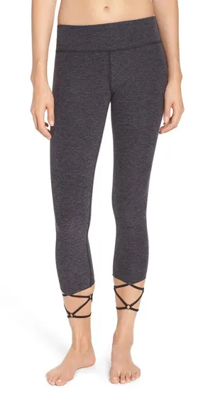 Beyond Yoga S Small‎ Space-Dye Strappy Hem Ballet Leggings Black Steel SM15AW thumbnail 1