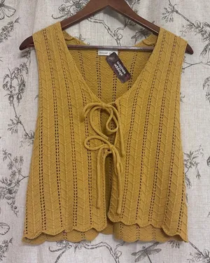 Be cool Yellow Knit Tie Front Vest thumbnail 1
