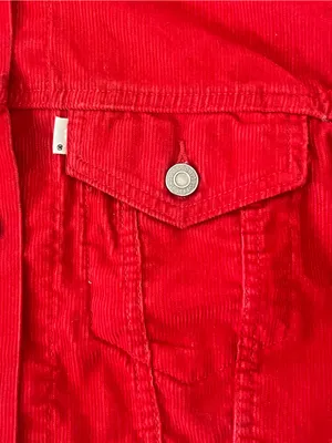 LEVI’S PREMIUM Red Corduroy Cropped Trucker Jacket - Medium White Tab thumbnail 5