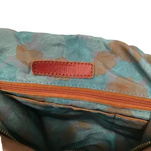 Hobo‎ International Brand Camel Leather Shoulder Bag with Blue Floral Liner thumbnail 10