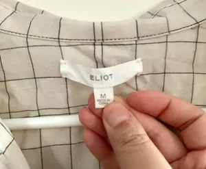 3/$15 Eliot 100% Cotton Windowpane Grid Button Down Blouse in White/Grey thumbnail 5