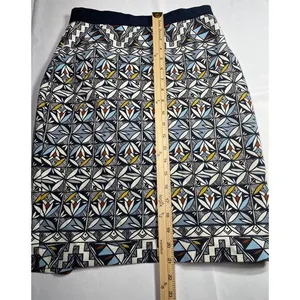Tory Burch Geometric Print A-Line Skirt with Navy Elastic Waistband‎ size s thumbnail 4