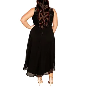 City Chic Womens Trendy Plus Size High-Low Keyhole Belted Lace Dress Black 18W thumbnail 8