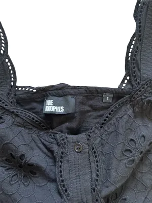 The Kooples Floral Eyelet Lace Cropped Peplum Tank Black | Size 2 thumbnail 3