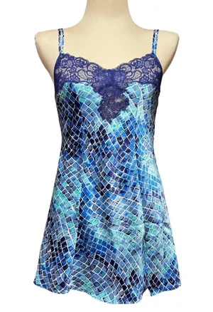 Victoria's Secret Vintage 90s Blue Green Pattern Lace Night Gown XS thumbnail 1
