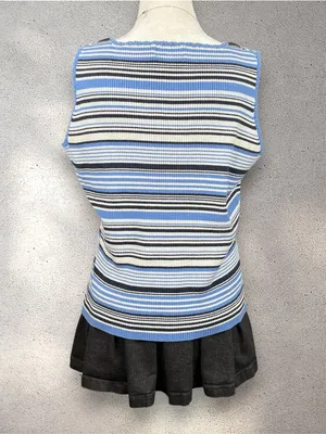 VTG St. John's Bay Top Women's L Blue Striped Sleeveless Fairy Indie Grunge Y2K thumbnail 2