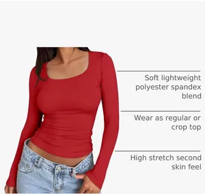 endy Queen Womens Square Neck Long Sleeve Shirts Double Lined Fall Tops thumbnail 2