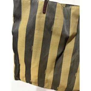 Fendi Brown Black Striped Tote Bag Brown Leather Trim Zip Gold Hardware‎ READ L thumbnail 2