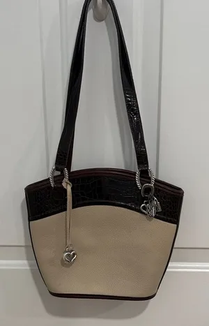 Elegant Cream and Brown Women's Handbag thumbnail 1